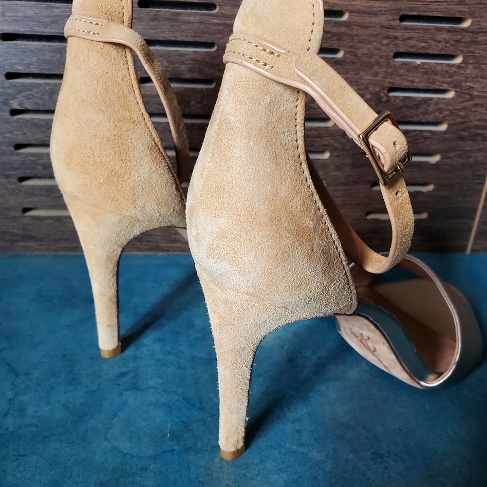 Joie Jaclyn Two Tone gold Ankle Strap Nude Sandal 4" Heel Leather Sole - Picture 4 of 11